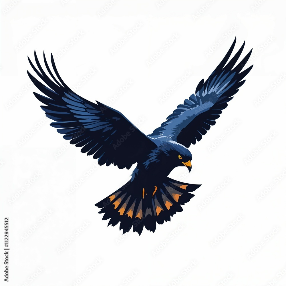 Obraz premium Flying Hawk Illustration with Outstretched Wings 