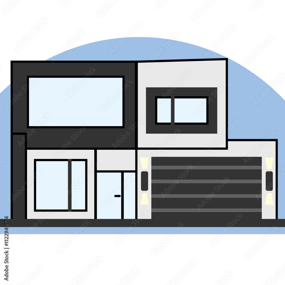 Residential real estate villa - modern and flat clipart animation.
