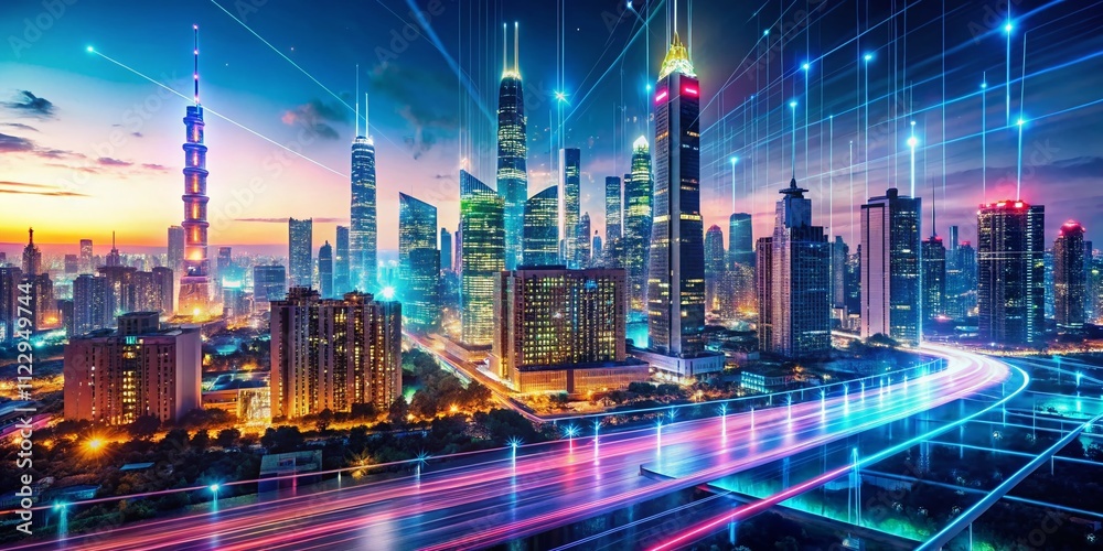 Futuristic Double Exposure of Digital Twin Simulation with AI Integration Showcasing City Infrastructure and Data Analytics in an Innovative Urban Environment Futuristic Double Exposure of Digital Twin Simulation with AI Integration Showcasing City Infrastructure and Data Analytics in an Innovative Urban Environment