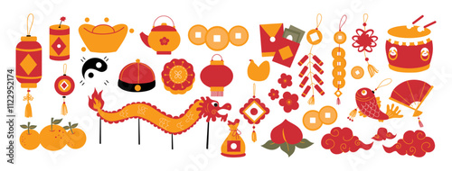 Set of Chinese New Year Essentials Illustration.