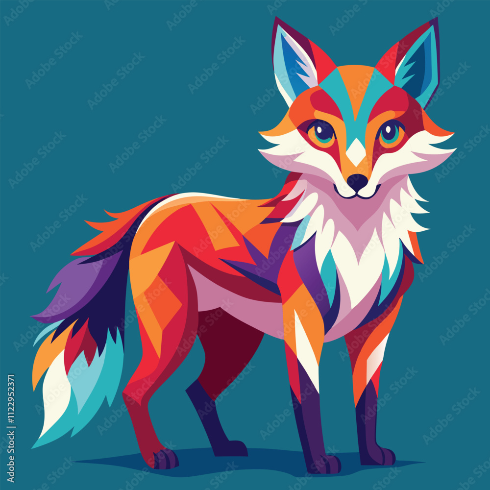 Obraz premium Colorful Fox Full Body Illustration – Vibrant Wildlife Art