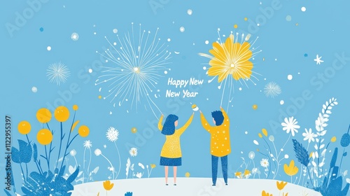 Cheerful New Year Celebration Illustration. Created with Generative AI