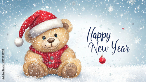 Wallpaper Mural Christmas themed cute teddy bear vector illustration.Christmas Greeting Card with Santa Claus.Happy new year lettering.T-shirt Graphics.New Year Cards.Cute teddy bear graphic design with gift box.
 Torontodigital.ca