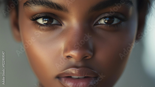 Close-up portrait of a young woman showcasing natural beauty and expressive features.