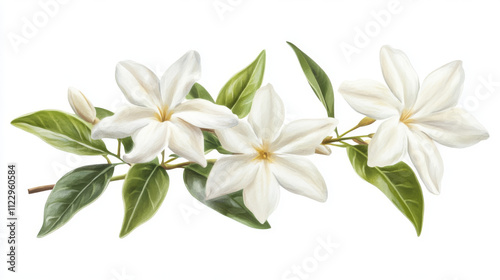 Water color of a vector of a jasmine flowers, isolated on a white background, Illustration Graphic, Drawing Vector, Painting clipart.