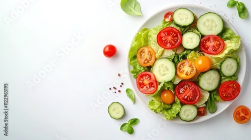 Tasty, fresh salad with vegetables on a white background photo