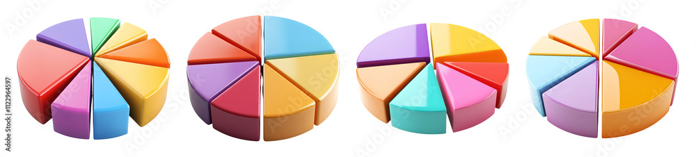 Obraz premium Colorful Pie Charts on Transparent Background