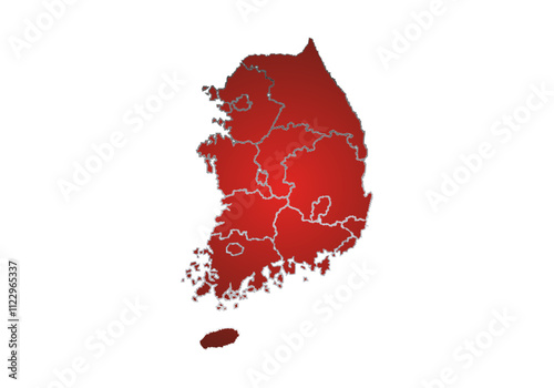 Mapa rojo de Corea del Sur en fondo blanco