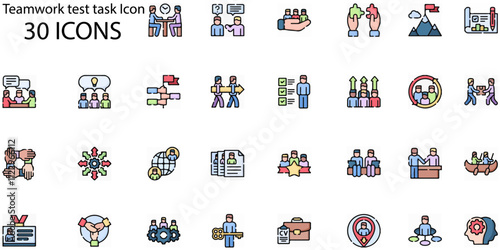 Set of Teamwork test task icons. Line art style icons bundle. vector illustration