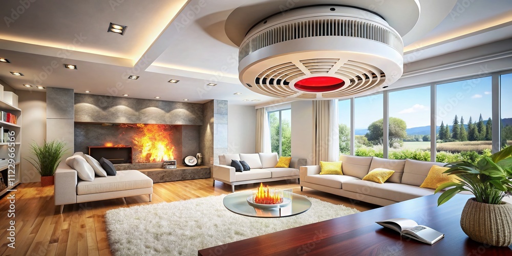 High-Quality Smoke Detector and Fire Alarm Installed in a Modern Home ...