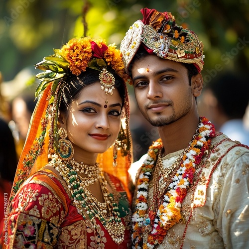 couple dressed in traditional Bangladeshi attire during Pahela Baishakh photo