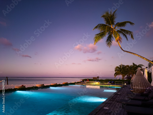 Fototapeta Naklejka Na Ścianę i Meble -  Sunset at beach resort in the Maldives, Asia