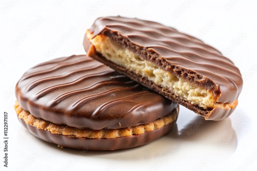 Indulgent Choco Pie Chocolate Biscuits - Two Halves Displayed on a Clean White Background Perfect for Food Photography Stock Images Indulgent Choco Pie Chocolate Biscuits - Two Halves Displayed on a Clean White Background Perfect for Food Photography Stock Images