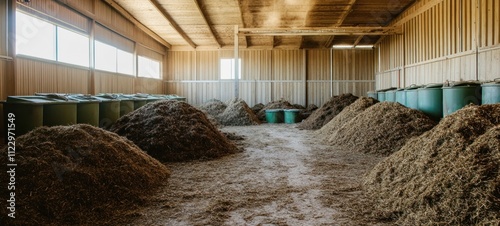 Hay Storage in a Rustic Barn: Agricultural Scene