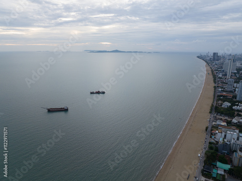 Jomtien Beach in Pattaya, Thailand. Aerial photo. photo