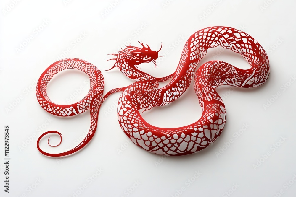 Obraz premium Paper Cuttings, snake on a white background, new year 