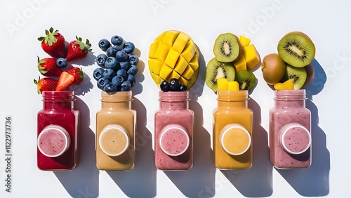 Drink in glass with ice and straw on beige background
