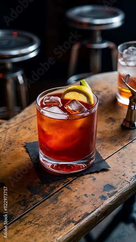 Glass of cider or pear cocktail or lemonade cinnamon sticks anise stars on white wooden background
