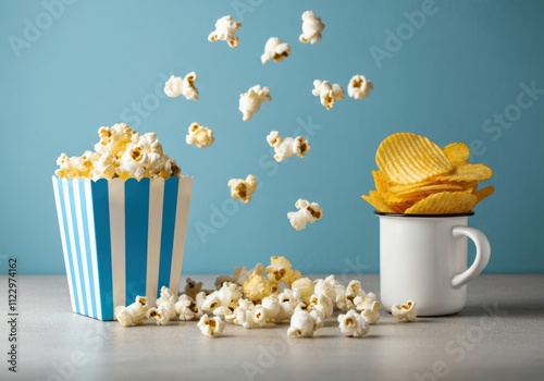 Popcorn and Potato Chips Snack Scene photo