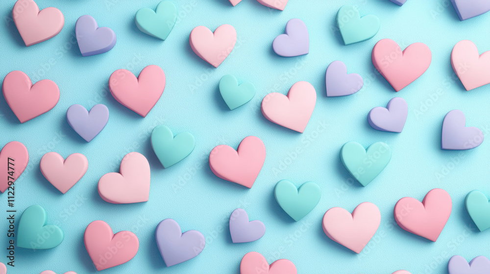 Obraz premium affectionate silhouette Valentine background Colorful heart shapes scattered pastel background