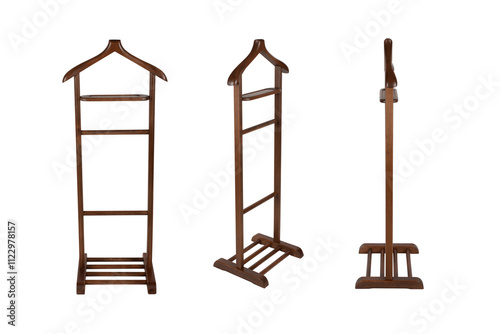 Elegant Wooden Valet Stand with Hanger and Storage Racks for Clothes Organization, Ideal for Bedrooms, Dressing Rooms, and Stylish Interiors