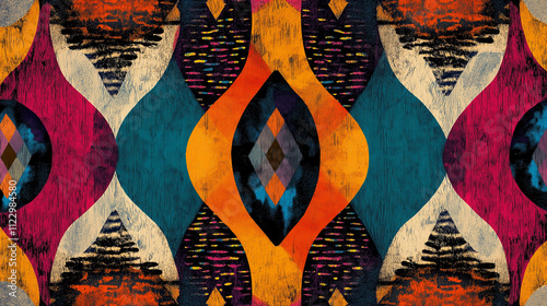 Vibrant Abstract Pattern with Geometric Shapes.  Ethnic Design, Textile Print, Wallpaper.