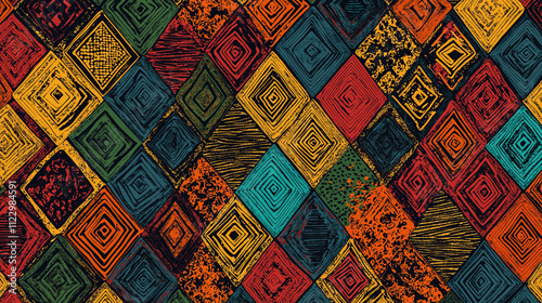 Vibrant Geometric Pattern, Colorful Patchwork Design
