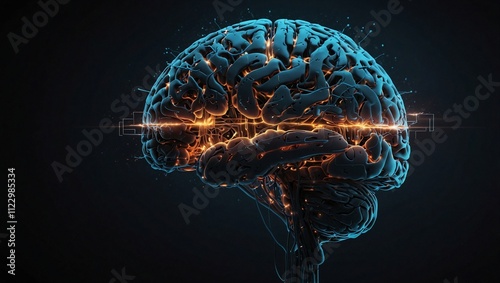 cool illustration photo of human brain cells with light made by AI generative