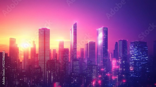 Wallpaper Mural Modern Sleek City Skyline at Sunset with Glowing Lights Torontodigital.ca