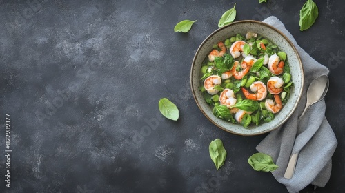 Fresh shrimp and vegetable salad in a bowl. photo