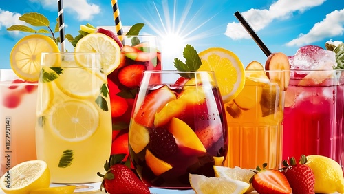 Summer cold drinks fruit lemonade sangria cocktail infused beverages