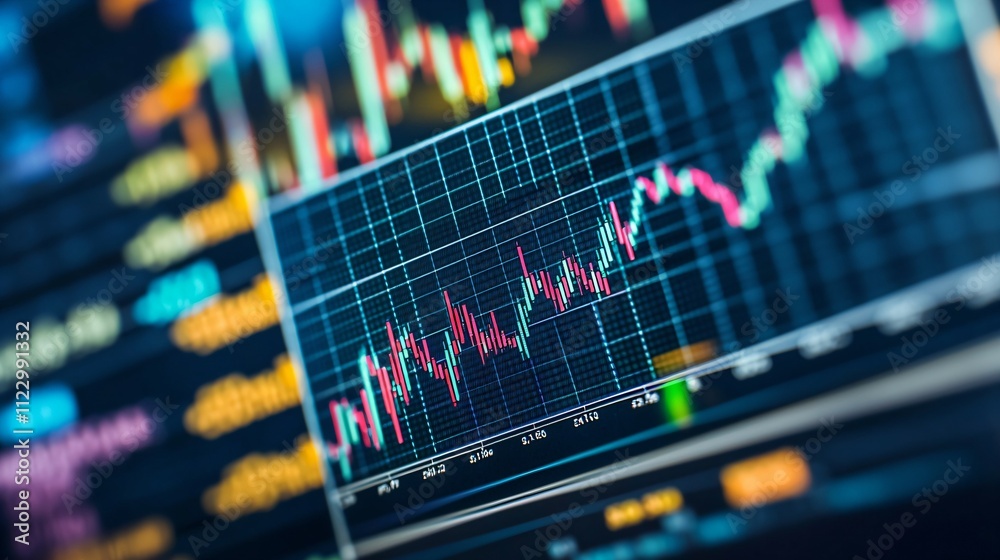 Close-up of digital stock market screen showing upward trend graph, symbolizing stock buyback, financial charts and candlestick patterns in background. Close-up of digital stock market screen showing upward trend graph, symbolizing stock buyback, financial charts and candlestick patterns in background.