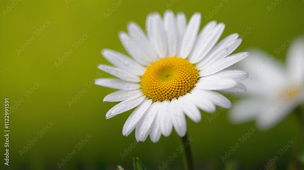 Obraz premium A Single White Daisy Against a Vibrant Green Backdrop - Generative Ai