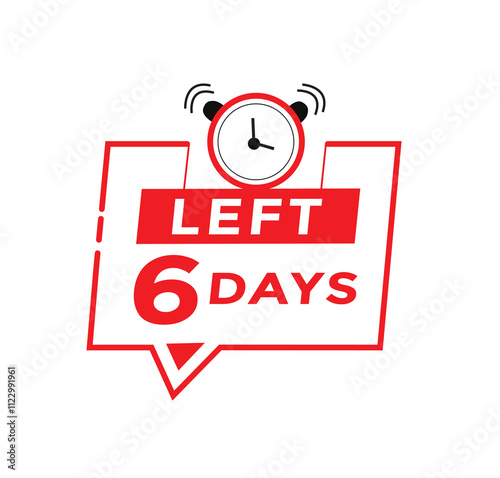 6 days left badge icon, sale web banner countdown promo deal timer. vector illustration design template.