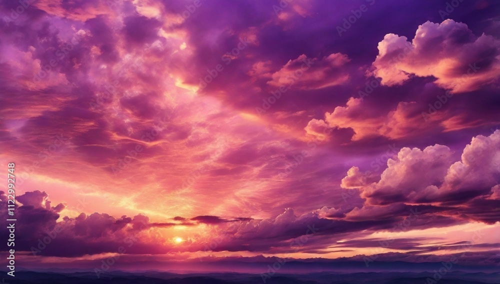 Obraz premium Beautiful purple tinted sunset sky and clouds, dramatic sunset 
