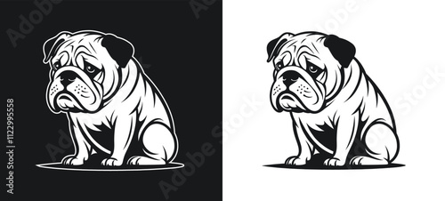 Sad Mood Bulldog Silhouette White Vector Illustration