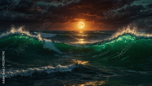 ocean view at night with beautiful moon background made by AI generative