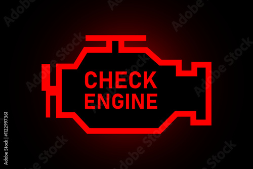 Check engine light , red icon isolated on black background