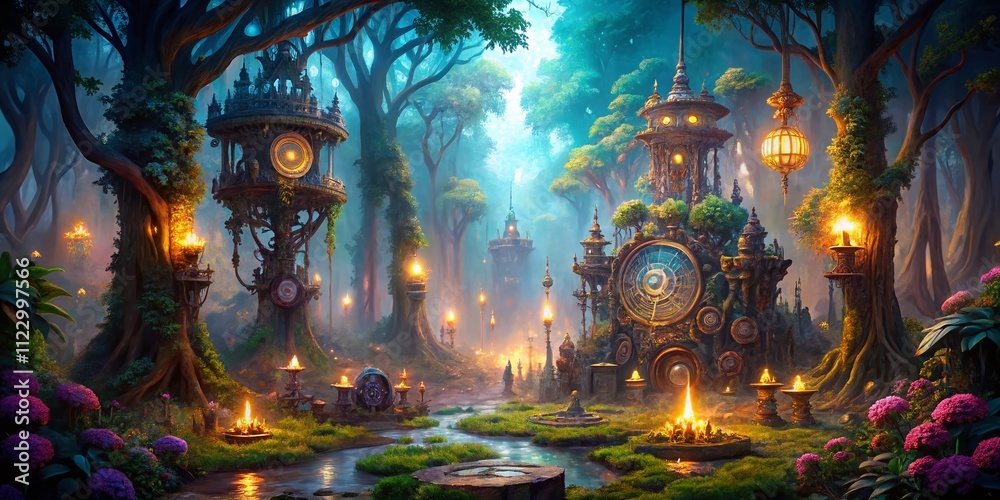 Mechanical Constructs of Ancient Runes Engaged in an Arcane Duel Under Ethereal Moonlight in a Mystical Forest Surrounded by Enigmatic Symbols and Shadows Mechanical Constructs of Ancient Runes Engaged in an Arcane Duel Under Ethereal Moonlight in a Mystical Forest Surrounded by Enigmatic Symbols and Shadows