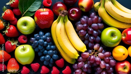 fresh fruits arranged in a visually appealing layout. photo