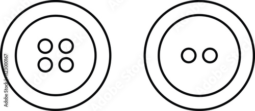 Sewing Buttons black  line sketch icon set. Decorative buttons for fasteners dresses garments Jeans Clothing and Accessories vector collection isolated on transparent background.