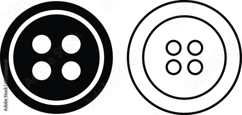 Sewing Buttons black flat and line sketch icon set. Decorative buttons for fasteners dresses garments Jeans Clothing and Accessories vector collection isolated on transparent background.