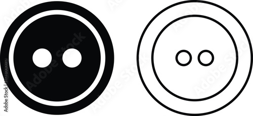 Sewing Buttons black flat and line sketch icon set. Decorative buttons for fasteners dresses garments Jeans Clothing and Accessories vector collection isolated on transparent background.