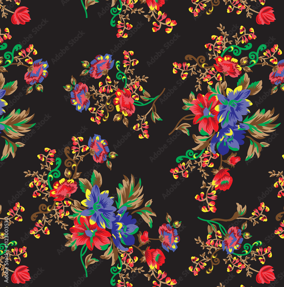 Obraz premium Seamless floral pattern with leaves ,botanical flowers with abstract allover design and background texture