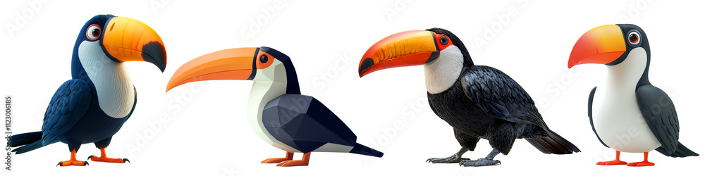 Obraz premium Colorful toucans in various artistic styles, vibrant and lively