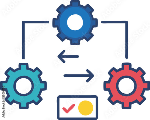 Workflow and Process Management Icon - Gears and Flowchart Flat Design Vector Illustration