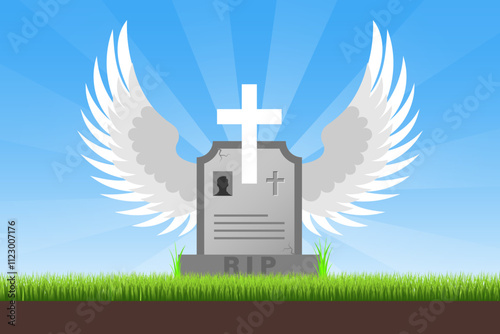 Gravestone with wings rest in peace illustration vector