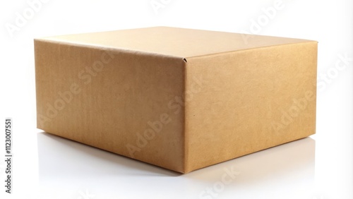 Isolated Kraft Package Box on White Background with Rule of Thirds Composition for E-commerce and Packaging Use, Perfect for Online Retail and Shipping Solutions photo