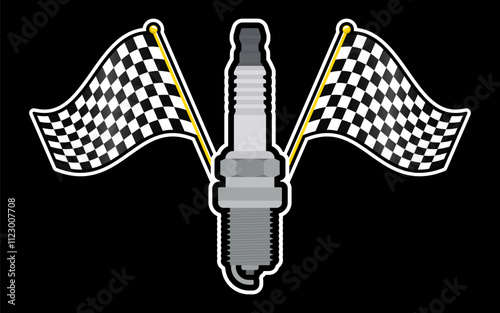 Spark plug racing flags for motorbike or car spare parts spark plug, flat cartoon illustration