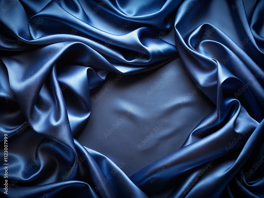 Fototapeta premium Luxurious Dark Blue Silk Satin Background with Soft Folds and Shiny Texture, Perfect for Elegant Designs, Banners, and Announcements for Birthdays, Christmas, or Valentine's Day